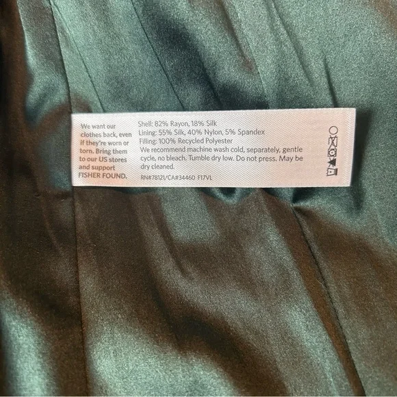 Eileen Fisher Emerald Green Fully Lined Quilted Zip Front Jacket Sz.S/P
